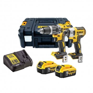 Akumuliatorinių įrankių komplektas DeWalt DCK266P2LR-QW (2x5,0Ah+DCD796+DCF887), 18V, 2x5Ah