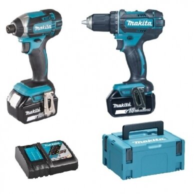 Akumuliatorinių įrankių komplektas Makita DLX2127TJ, 18 V, 2x5.0 Ah