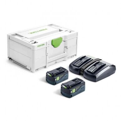 Akumuliatorių ir įkroviklio rinkinys Festool SYS 18V 2x5,0/TCL 6 DUO (577707)