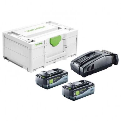 Akumuliatorių ir įkroviklio rinkinys Festool SYS 18V 2x8,0/SCA16 (577327)