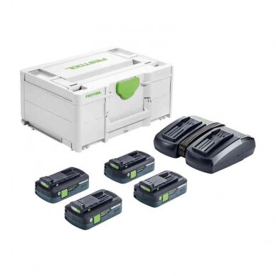 Akumuliatorių ir įkroviklio rinkinys Festool SYS 18V 4x4,0/TCL 6 DUO (577104)