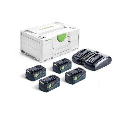 Akumuliatorių ir įkroviklio rinkinys Festool SYS 18V 4x5,0/TCL 6 DUO (577709)