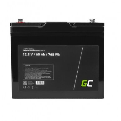 Akumuliatorius LiFePO4 Green Cell CAV11, 12V 12.8V 60Ah 3