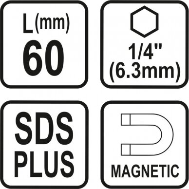 Antgalių laikiklis SDS+, vidinis šešiakampis Sthor 1/4", 60mm 2