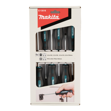 Atsuktuvų rinkinys Makita E-13518, 6 vnt., PH1x100, PH2x100, SL4.0x100, SL5.5x100, SL6.5x125, SL8.0x150 1