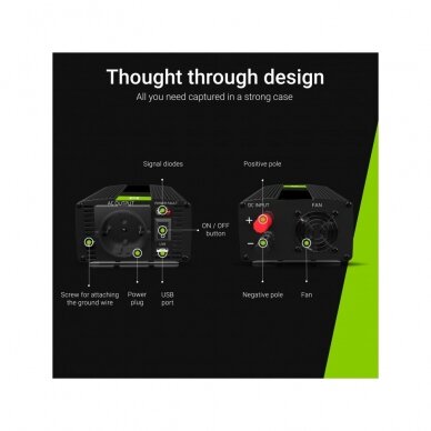 Automobilinis įtampos keitiklis - inverteris Green Cell INV23 (24V - 220V, 1000W/2000W) 3