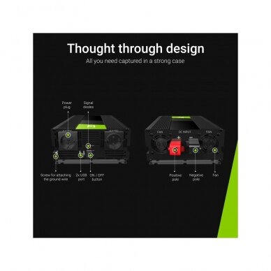 Automobilinis įtampos keitiklis - inverteris Green Cell INV20 (24V - 230V, 2000W/4000W) 8