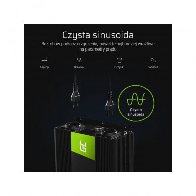 Automobilinis įtampos keitiklis - inverteris Green Cell INV24 (24V - 230V, 1500/3000W) 2