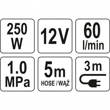 Automobilinis kompresorius Yato YT-73462, 12V, 250W 5