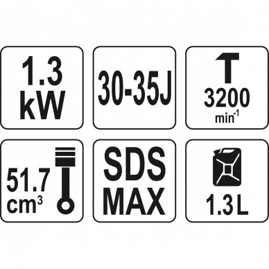 Benzininis griovimo plaktukas Yato, 1300 W, 45 J, SDS MAX 5