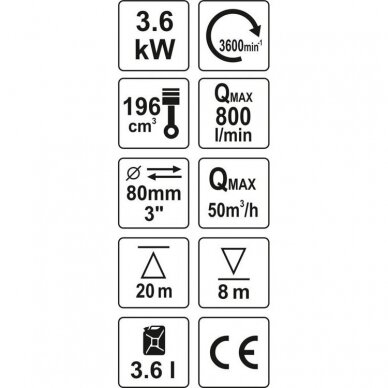 Benzininis vandens siurblys Yato YT-85402, 3" 5,9HP 60M3/h 3