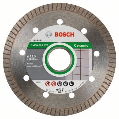 Deimantinis pjovimo diskas Bosch BEST FOR CERAMIC EXTRACLEAN TURBO, 115 mm, 2608602478