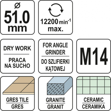 Deimantinė karūna kampiniam šlifuokliui Yato, M14, 51 mm 3