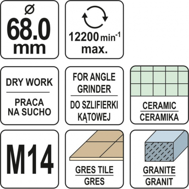 Deimantinė karūna kampiniam šlifuokliui Yato, M14, 68 mm 3