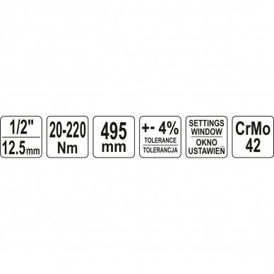 Dinamometrinis raktas su skale Yato, 12,5 mm (1/2"), 20 - 220 Nm 4