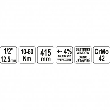 Dinamometrinis raktas su skale Yato, 12,5 mm (1/2"), 10 - 60 Nm 5