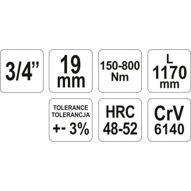 Dinamometrinis raktas Yato, 20 mm (3/4"), 150 - 800 Nm 5