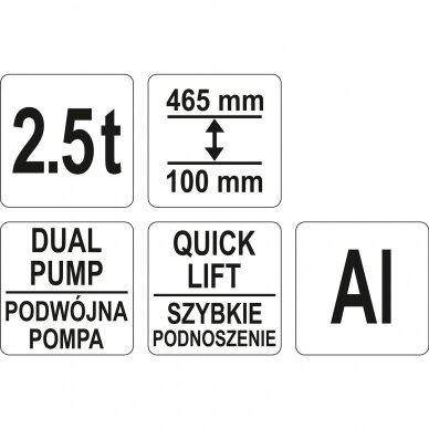 Domkratas ant ratukų, aliuminis Yato YT-17205, 100-465mm,2.5t 2