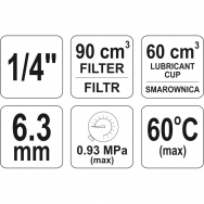 Drėgmės surinkėjas, reguliatorius su manometru ir tepaline Yato, 1/4"