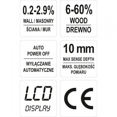 Drėgmės matuoklis, hidrometras - medienai Yato YT-73141 4