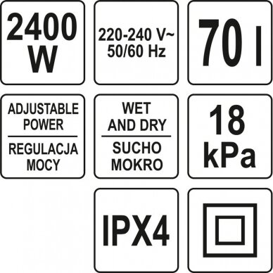 Dulkių siurblys pramoninis Yato, drėgna ir sausa funkcija, 2400W, 70 l (YT-85710) 3