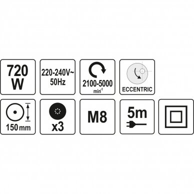 Ekscentrinė poliravimo mašinėlė Yato YT-82200, 720W, 150mm 5