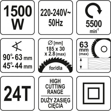 Elektrinis diskinis pjūklas Yato YT-82151, 1500W, 185mm 2