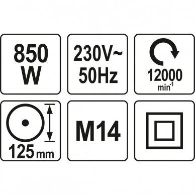 Elektrinis kampinis šlifuolkis Yato YT-82097, 850 W, 125 mm, siauras korpusas 2