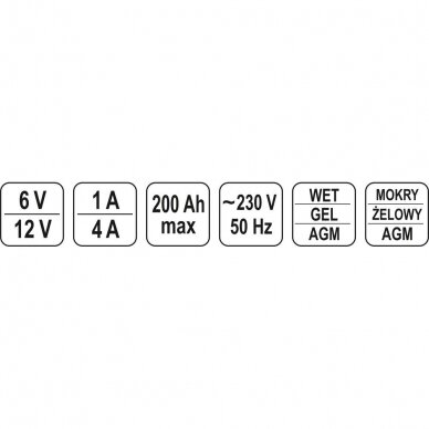 Elektroninis įkroviklis Yato 12 / 6v, 1-4a, 200ah 4