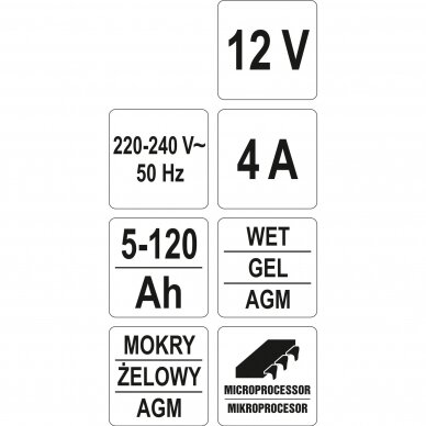 Elektroninis įkroviklis Yato 12V / 4A 4