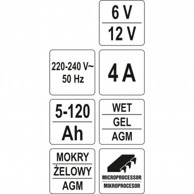 Elektroninis įkroviklis Yato 6-12V / 4A 4