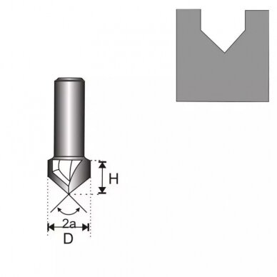 Freza medžiui Dedra 07F054B, 8 D 25,4 H 25,4 mm a 90 1