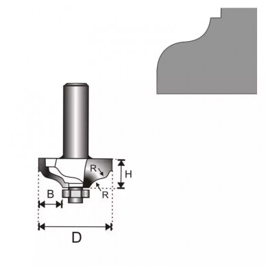 Freza medžiui Dedra 07F151B, 8 D 32 H 12,9 R 3,96 B 9,52mm 1