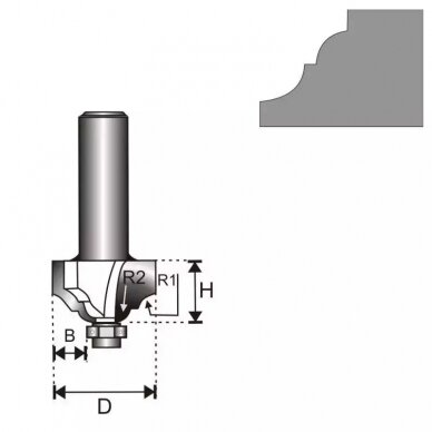 Freza medžiui Dedra 07F162B, 8 D 39,3 H 15,9 R1/R2 4,79/6,35 B 13,1mm 1