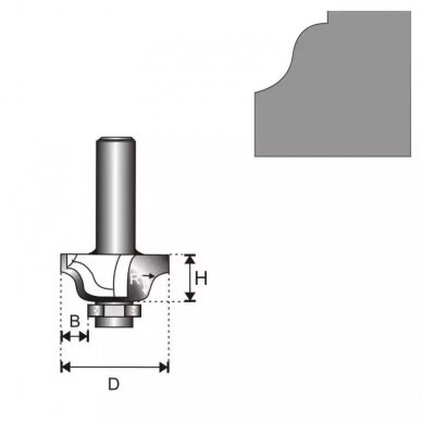 Freza medžiui Dedra 07F191B, 8 D 25,7 H 9,7 R 3,17 B 6,35mm 1