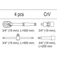 Įrankių rinkinys Yato, 3/4" galvutėms