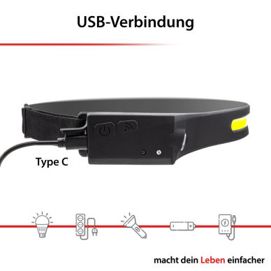 Galvos žibintuvėlis, 5W + 3W, įkraunamas USB-C, ARCAS 3