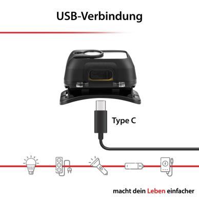 Galvos žibintuvėlis, 9W, įkraunamas USB-C, ARCAS 3