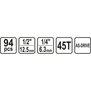 Galvučių ir raktų komplektas STHOR 94 vnt. 1/4" + 1/2" (58687) 3