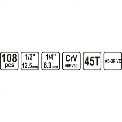 Galvučių ir raktų komplektas STHOR 108 vnt. 1/4" + 1/2" (58685) 3