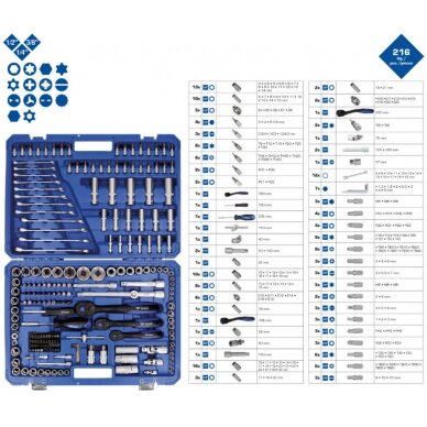 Galvučių komplektas, 216-vnt., 1/4", 3/8", 1/2", Brilliant Tools 1