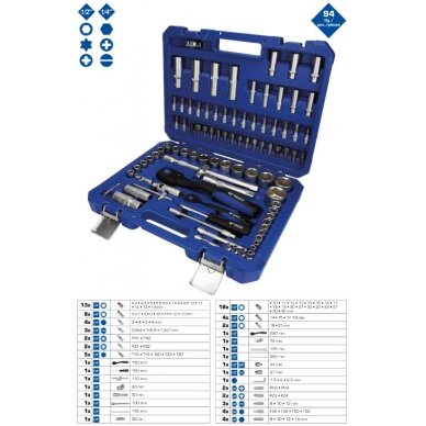 Galvučių komplektas, 94-vnt, 1/4", 1/2", Brilliant Tools 1