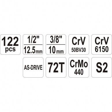 Galvučių, replių, raktų ir kitų įrankių Yato XXL komplektas 122vnt. 5