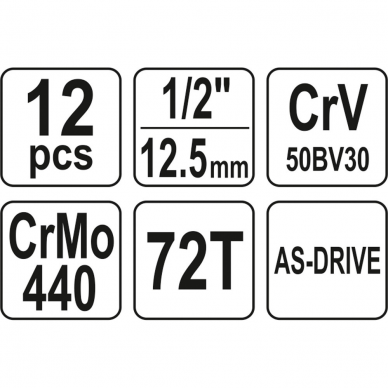 Galvučių ir įrankių rinkinys Yato, 12,5 mm (1/2"), 10-24 mm, 12 vnt. 4