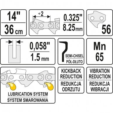 Grandinė pjūklui 14" .325" 0,058" 56 dantys (YT-84940) 2