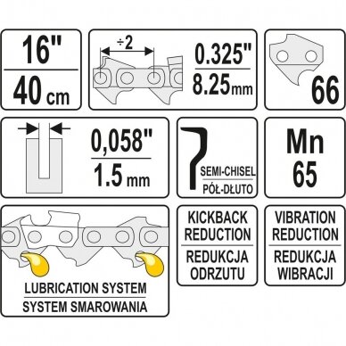 Grandinė pjūklui 16" .325" 0,058" 66 dantys (YT-84942) 2