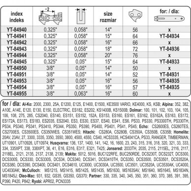 Grandinė pjūklui 16" 3/8" 0,05" 56 dantys (YT-84953) 3