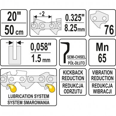 Grandinė pjūklui 20" .325" 0,058" 76 dantys (YT-84944) 2