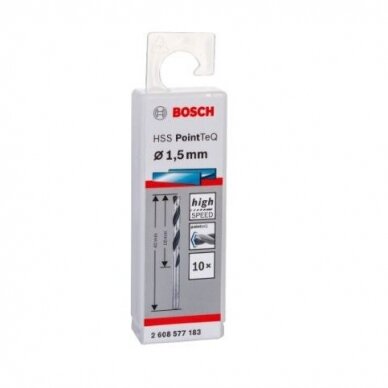 Grąžtas metalui Bosch PointTeQ, 1,5x18x40 mm, 10 vnt., 2608577183 1