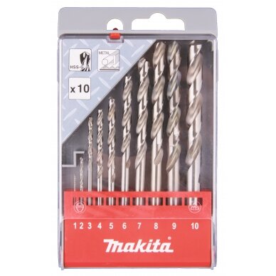 Grąžtų komplektas 10 vnt. (1-10mm) metalui HSS-G Makita D-57205